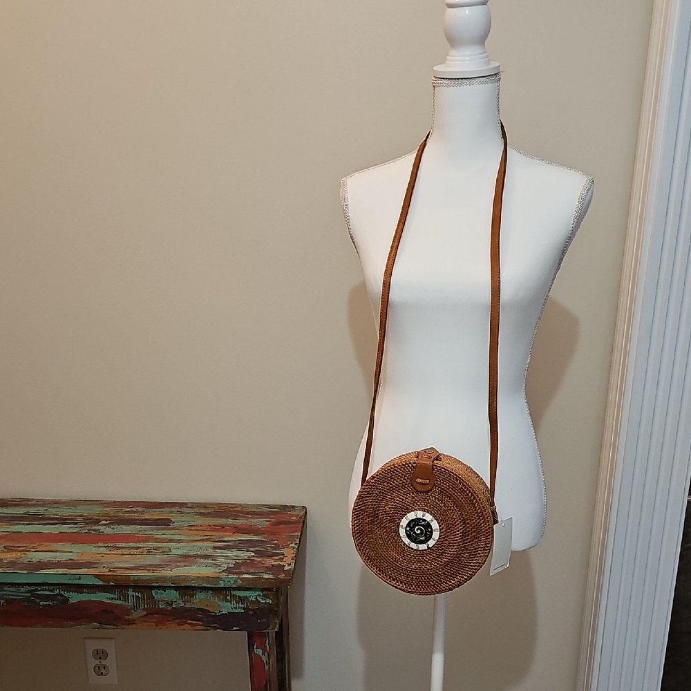 Straw Studios Tan Round Crossbody Bag